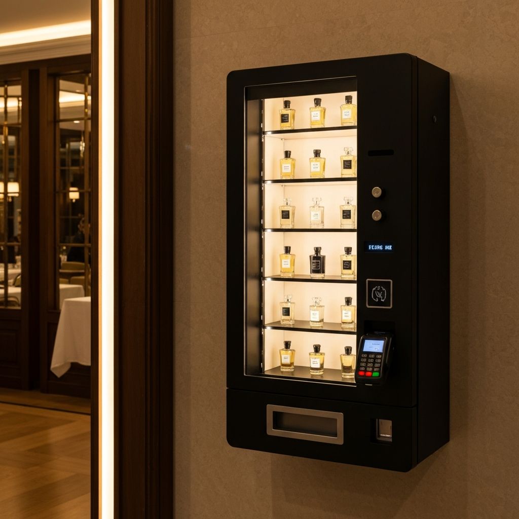 Perfume vending machine in a restaurant